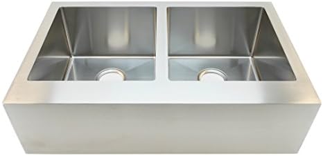 Auric Sinks 33" Farmhouse Flat Front Apron Double 50/50 Bowl Sink, Premium 16-Gauge Stainless Steel, 6:SFAR-16-33-5050 -B