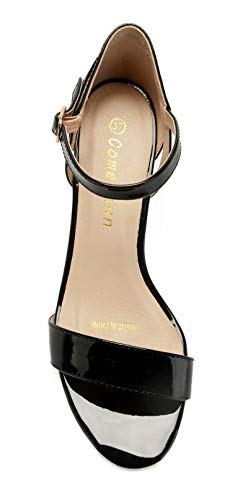ComeShun Womens Shoes Ankle Strap Open Toe Stilettos Dress Party Bridal Wedding Pumps Low Kitten Heels Sandals (7 US, Black PU) - Thumbnail 3