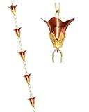 U-nitt 8-1/2 feet Pure Copper Rain Chain for Gutter: Flower with Embossed Brass 8.5 ft Length #5511
