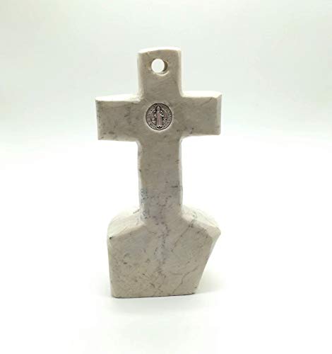 Holy Water Font for Home Medjugorje Natural Stone Handmade Table Wall Cross Holy Water Holder 6.5"