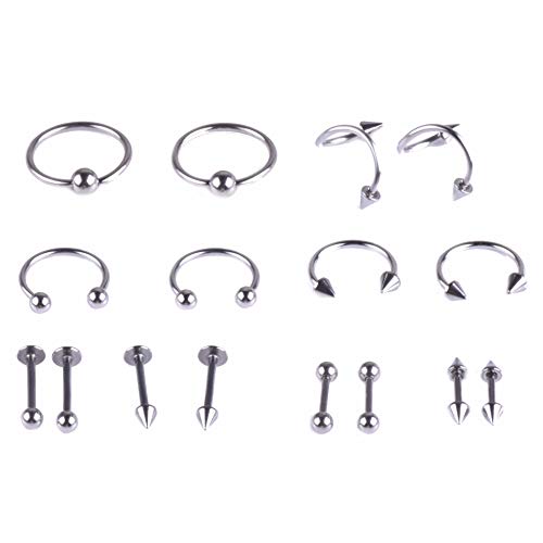 WZPB 46Pcs Professional Piercing Kit Surgical Steel Piercing Jewelry 14G 16G 18G Piercing Needles Disposable Piercing Clamps for Nose Lip Eyebrow Belly Tongue Piercing