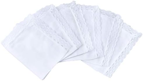 Ladies 100% 60S Cotton Handkerchiefs Womens Soft Solid Pure White Lace Hankies for Wedding Party DIY 6/12 Pieces 10x10"/25x25cm