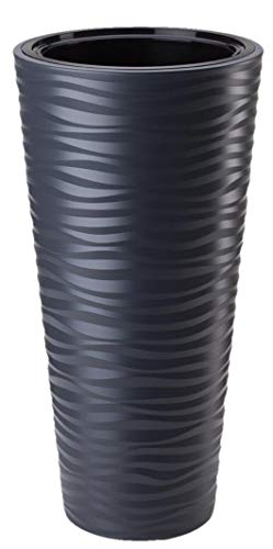 MELTOM Pflanzkübel Slim Rund 3D Effekt - Wellen - Farbe: Anthrazit mit Herausnehmbaren Einsatz, DxH: 40 x 79 cm – Bild 5