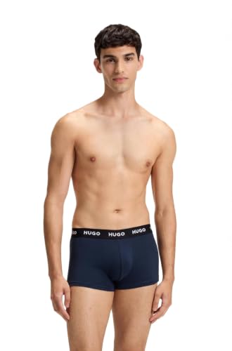 HUGO, 3 Pack Bold Logo Cotton Stretch Trunks, Winter Blue/Scooter Red/Blue Wing, S