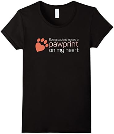 Womens Veterinary T-shirt - Every patient leaves a pawprint Small Black