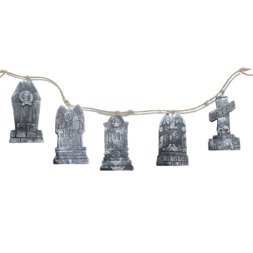 4.92ft Halloween Tombstone Garland Hanging Decorations,Vintage RIP Graveyard Ornaments with Jute Rope,Distressed Gothic Cemetery Banner for Mantel,Wall, Fireplace,Haunted House Party Decor (Gray) at Amazon