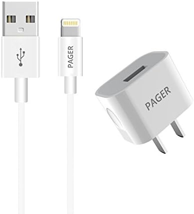 Wall Chargers and Lightning Cable, Pager USB Charging Adapter and 3.3 Feet Lightning Cable Charge and Sync for iPhone 7, iPhone 6, iPhone 5, iPod, iPad Mini, iPad Air