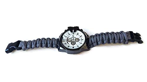 Gray big paracord wrist watch men Braid parachute strap excursion bracelet Husband dad Custom gift