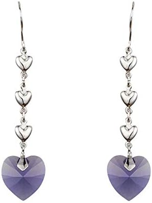 Purple Heart Design Crystal Drop Earrings