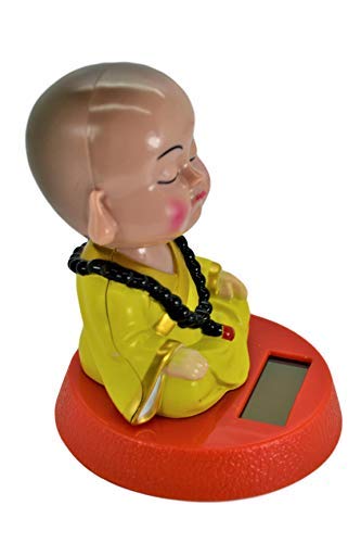 Solar Powered Cute Little Buddha Bobble Head Figure Car Dashboard Accessories Office Home Ultra Detail Doll (Yellow)