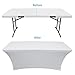 Houseables White Tablecloth, Cover for Folding Table, Fits 6' Tables, 1 Pk, Spandex Linen, Rectangle, Elastic, Stretchable, Tablecloths Fitted, Covers, Cloth, Scrim, Wrap, Skirt, Trade Show, Banquet