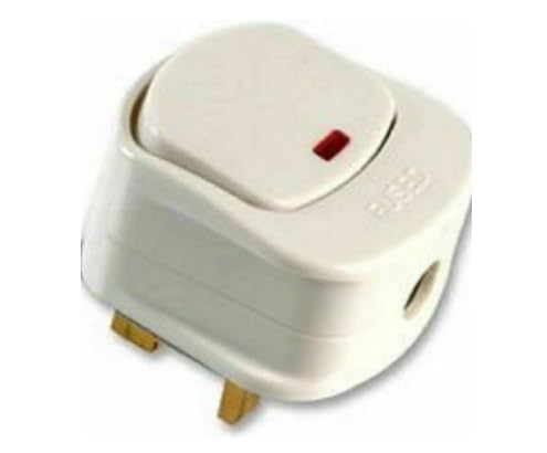 Mr. Gadget's Solutions Mains Plug Top with on/off 13A Amp Fused switched neon light - White