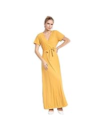 Vestido de mujer Vestido corto de manga corta con cuello en V Vestidos con cinturón divididos laterales lisos