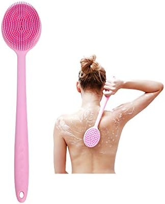 Aolfay Silicone Bath Body Brush, Back Brush Shower Bath Long Handle Scrubber, Dry/Wet Skin Brushing Back Scrubber for Scrub Skin Exfoliation-Skin Health Beauty Care Suitable for Men/Women. (Pink)