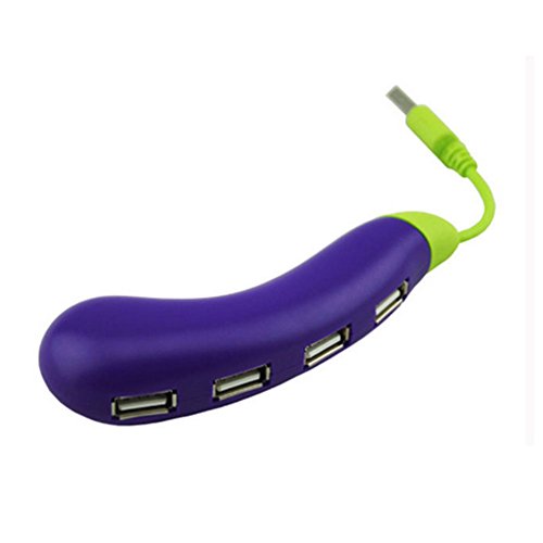 Aolyty Creative Funny Fruit and Vegetables Shape Design Portable USB 2.0 HUB 4 Ports High Speed Splitter Cable for PC Laptop Computer Notebook(Purple Eggplant)
