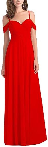 WuliDress Women's Off The Shoulder A Line Chiffon Bridesmaid Dress Long Ruched Prom Party Formal Evening Gown