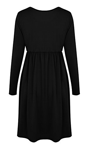 Twippo Women's Long Sleeve Casual Tunic T-Shirt Dresses Autumn Black L - Thumbnail 6