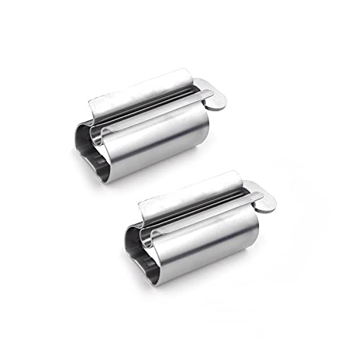 Alnicov Toothpaste Tube Squeezer,2 Pcs Toothpaste Squeezer Rollers,Stainless Steel Toothpaste Tube Wringer Seat Holder Stand