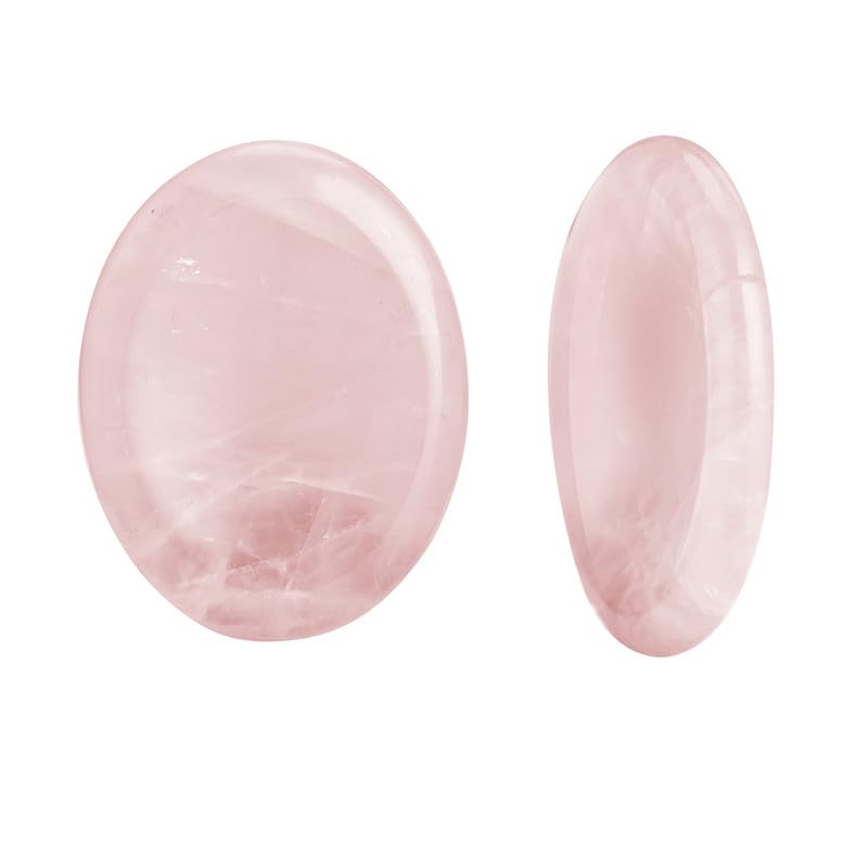 OCTAZI - Rose Quartz Healing Crystal Thumb Stone Worry Stones Hand Carved Palm Gemstone Crystal Chakra Pocket Worry Stone for Anxiety, Meditation Reiki - Oval Shaped
