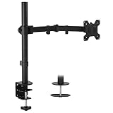 Mount-It! Single Monitor Arm Mount | Desk Stand | Full Motion Height Adjustable Articulating Tilt | Fits 19 21 24 27 29 30 32 Inch VESA 75 100 Compatible Computer Screen | C-Clamp and Grommet Base
