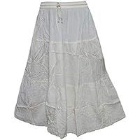 Mogul Interior Women's Bohemian Embroidered Maxi Skirt with Adjustable Waist S/M/L