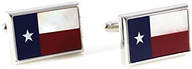 Mother of Pearl and Stones Rectangle Texas States Flag Cuff Link with Box
