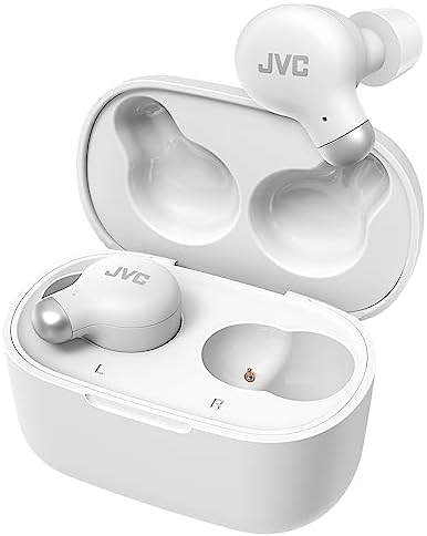 Jvc ha-z250t - fones de ouvido sem fio com bluetooth 5.3, 28 horas de bateria, certificação ipx4, peso de apenas 5,1g, cancelamento de ruído, 3 pares de silicone e 2 almofadas de espuma, branco