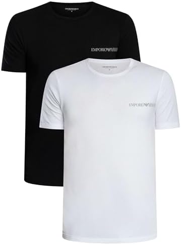 2-Pack Crew Neck T-Shirt, Blanco/Negro, M Hombre