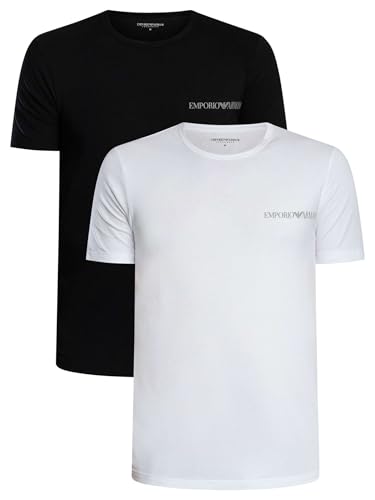 2-Pack Crew Neck T-Shirt, Blanco/Negro, M Hombre