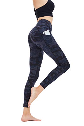High Waist Yoga Pants,Workout Pocket Pants for Women,Tummy Control,Pattern Leggings Full-Length Yoga Pants (Black Camouflage, M)