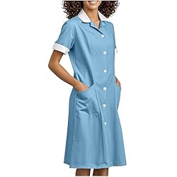 Womens Housekeeping Maid Uniform Dress Button Down