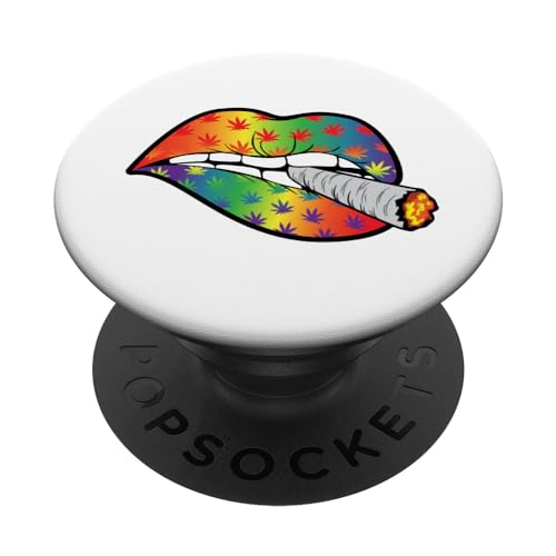 Weed Leaf Dope 420 Rainbow Lips White Stoner Gift PopSockets PopGrip: Swappable…
