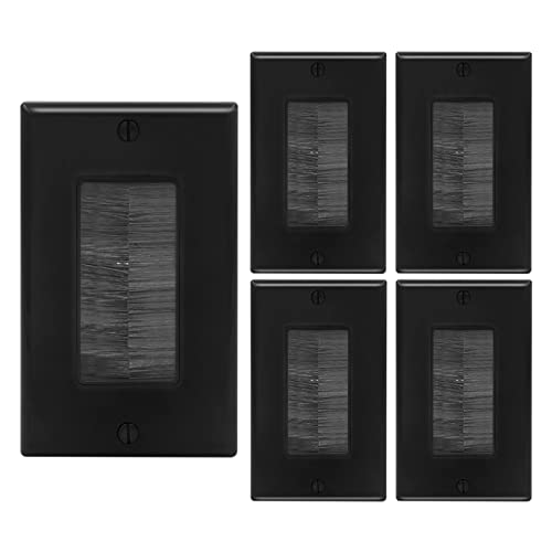 VCE Brush Wall Plate Cable Pass Through, Single Gang Decorator Wall Cover for Low Voltage Cables, In-Wall Cable Management for Wall Mount TV (Black,2-Pack)