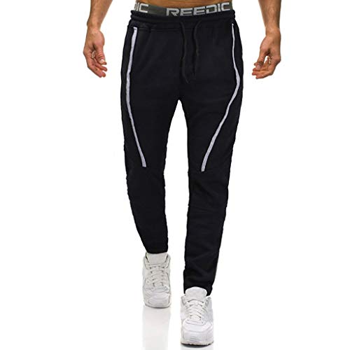 Willsa Mens Swimsuit, Casual Patchwork Overalls Pocket Sport Work Trouser Long Pants Black