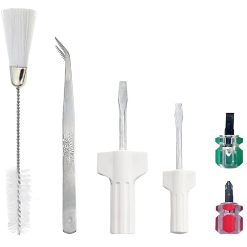 6 Piece Serger Sewing Machine Cleaning Repair Tool, Tweezers Double Headed Lint Brush Screwdrivers for Repair Overlock, Serger Service and More Sewing Machines