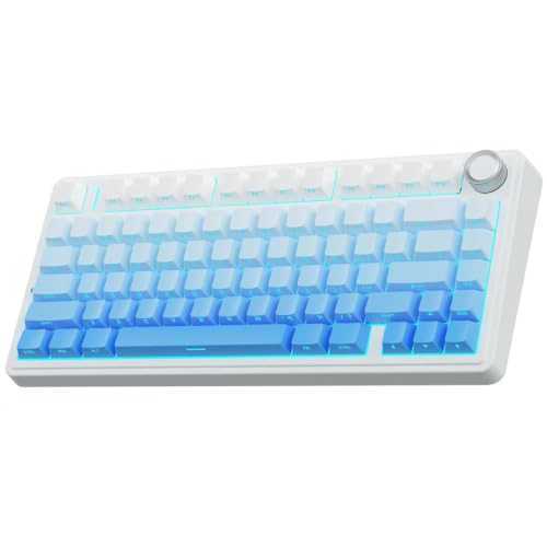 AULA F75 Mechanical Keyboard,75% Wireless Gaming Creamy Keyboards,Hot Swappable Custom Bluetooth Keyboard with Knob, BT5.0/2.4GHz/USB-C,RGB Backlit,Sounding-Switches PBT Keycaps- Gradient Blue