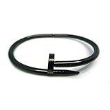 Stainless Steel Nail Style Love Black Bangle Bracelet Oval High Polish , Fits 7.5inch Wrists