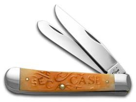 Case Carved Persimmon Orange Trapper Pocket Knife