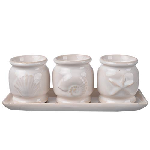 A&B Home ThreeCup Tealight Holder and Tray Coastal/Cream Beachfront