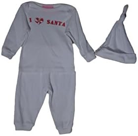 Ellemenno Baby Girls 3 piece I Love Santa Set with Hat Clothing Set Newborn White