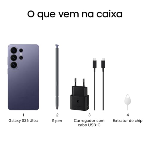 Celular Samsung Galaxy S26 Ultra 5G, 256GB, 12GB RAM, Câmera Quádrupla, Tela Grande de 6.9" - Branco