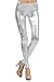 Metallic Footless Leggings Tights Liquid Shiny Costume Pants (Large, Silver)