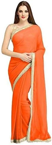 Flowral Women's Pearl Work Chiffon Saree With Blouse Piece(Pearl Work Sarees Free Size)