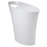 Umbra Skinny Sleek & Stylish Bathroom Trash, Small Garbage Can Wastebasket for Narrow Spaces at Home or Office, 2 Gallon Capacity, Metallic White
