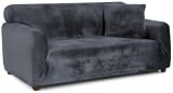 Teynewer Dark Grey Velvet Sofa Cover 3 Seater Non-Slip Stretch Protector view 8