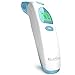 Baby Forehead and Ear Thermometer - Infrared Digital Fever Detector Family First Aid Essential for Infants, Babies, Kids, Adults - Medical Instant Read Thermometer + Storage Bag (White - Blue)