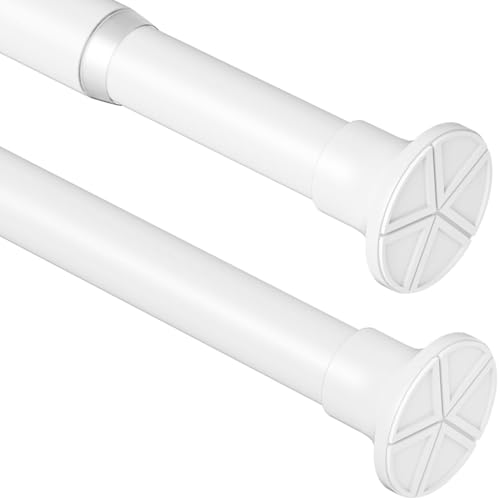 Venwemong Shower Curtain Rod, Extendable Telescopic No Drilling Curtain Rod, Non-Slip Curtain Rod for Bathroom, Door Curtain, Wardrobe, White, 185-420cm