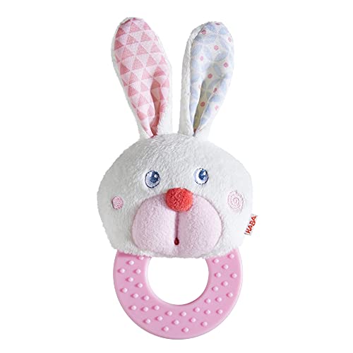 HABA Bunny Teether and Grasping Toy - First Sensory Easter Basket Stuffers and Easter Bunny Baby Teething Toy for 6-18 Months