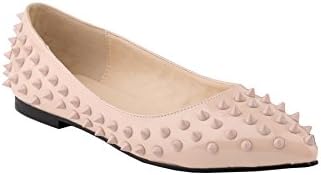Loslandifen Women's Faux Leather PU Patent Rivets Ballet Flat(020-3PA42,nude)