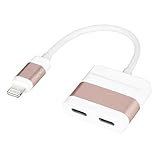 iPhone 7/ 7 Plus Splitter, Anlyso 2 in 1 Double Lightning Ports iPhone 7/iPhone 7 Plus Adapter Charger and Audio Calling Splitter Light Weight Compact Design Support iOS 11 & 10.3 ( Rose Gold)